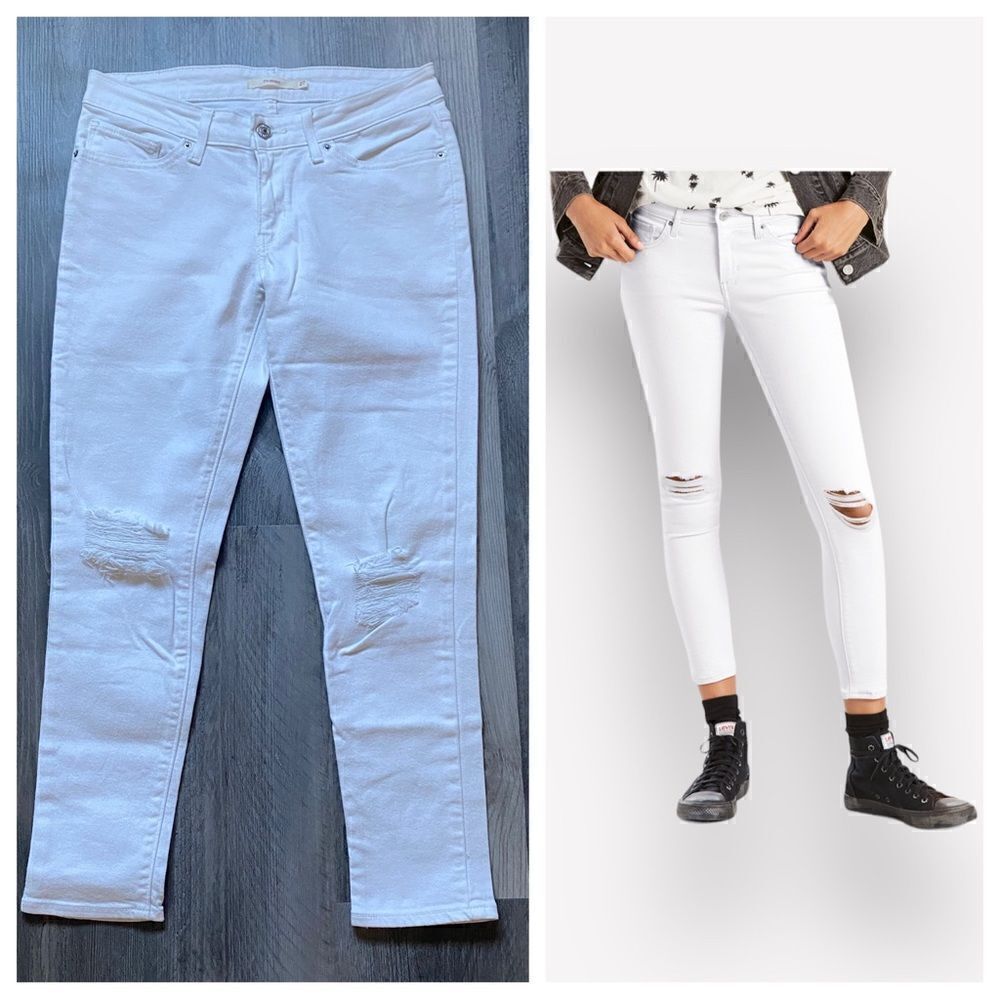 Levi’s 711 Skinny Jeans White Distressed Ripped Streetwear 27 Waist